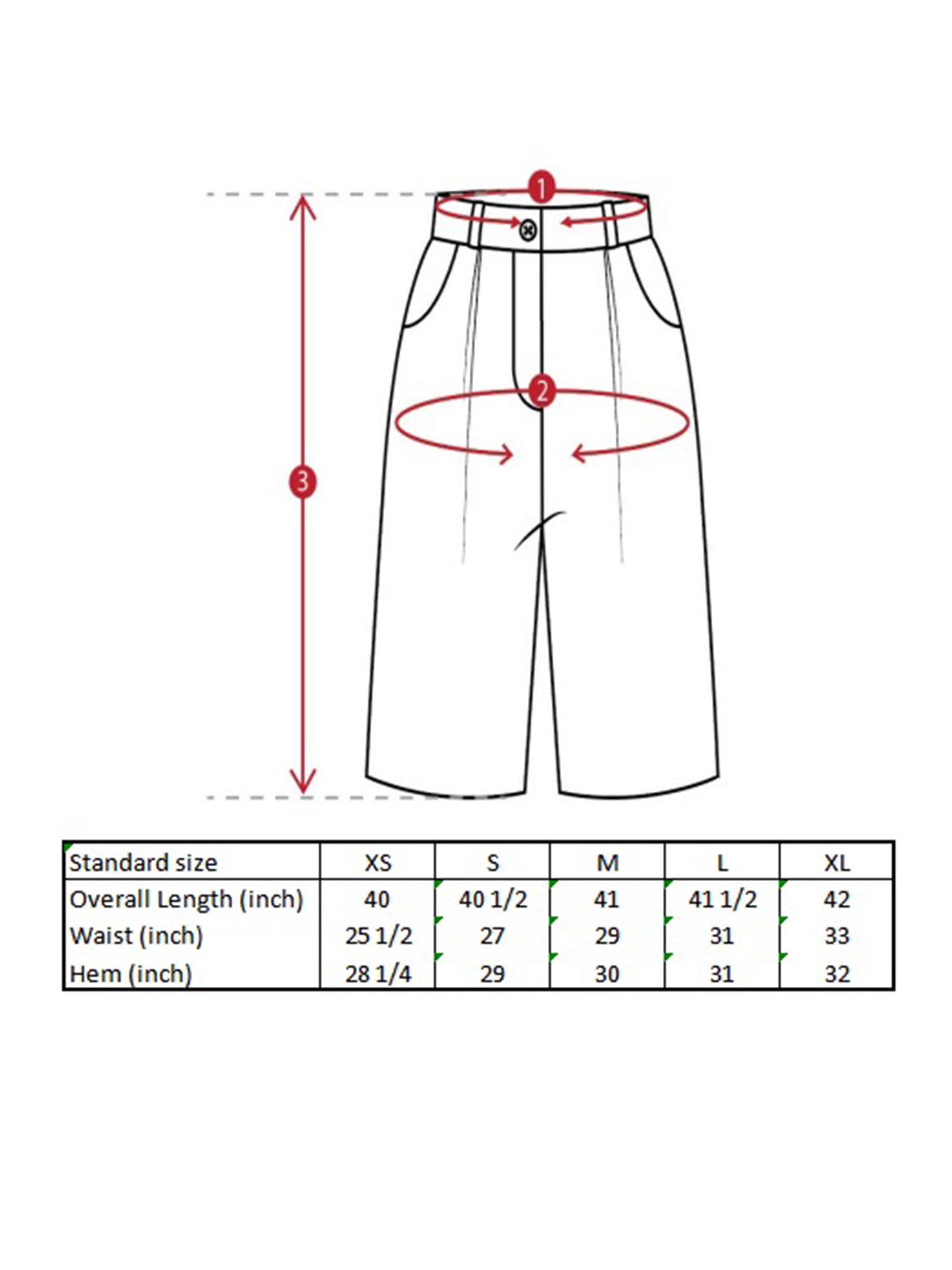 Luna Highwaisted Trousers Size Guide