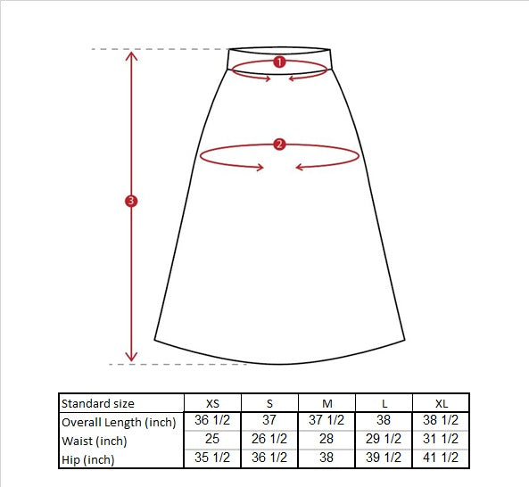 Madrid Godet Skirt Size Guide