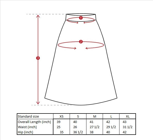 Alyaa Satin Skirt Size Guide